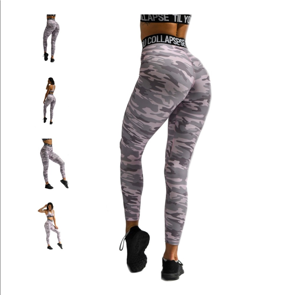 Til you collapse high waisted pink camp leggings